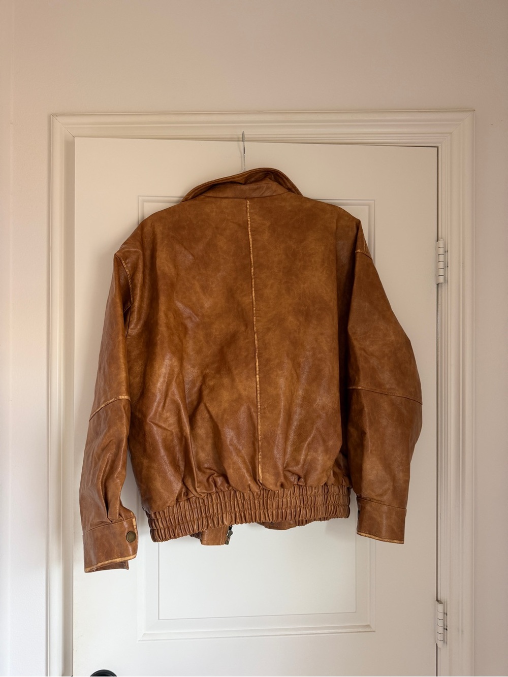 London Calling Cognac Oversized Faux Leather Jacket - Picture 2 of 3